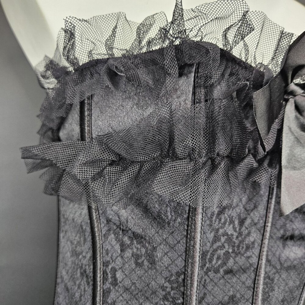 Seven Til Midnight Corset Top Womens 1X 2X Black Lace Ruffle Bustier Plus Mesh - Picture 4 of 15
